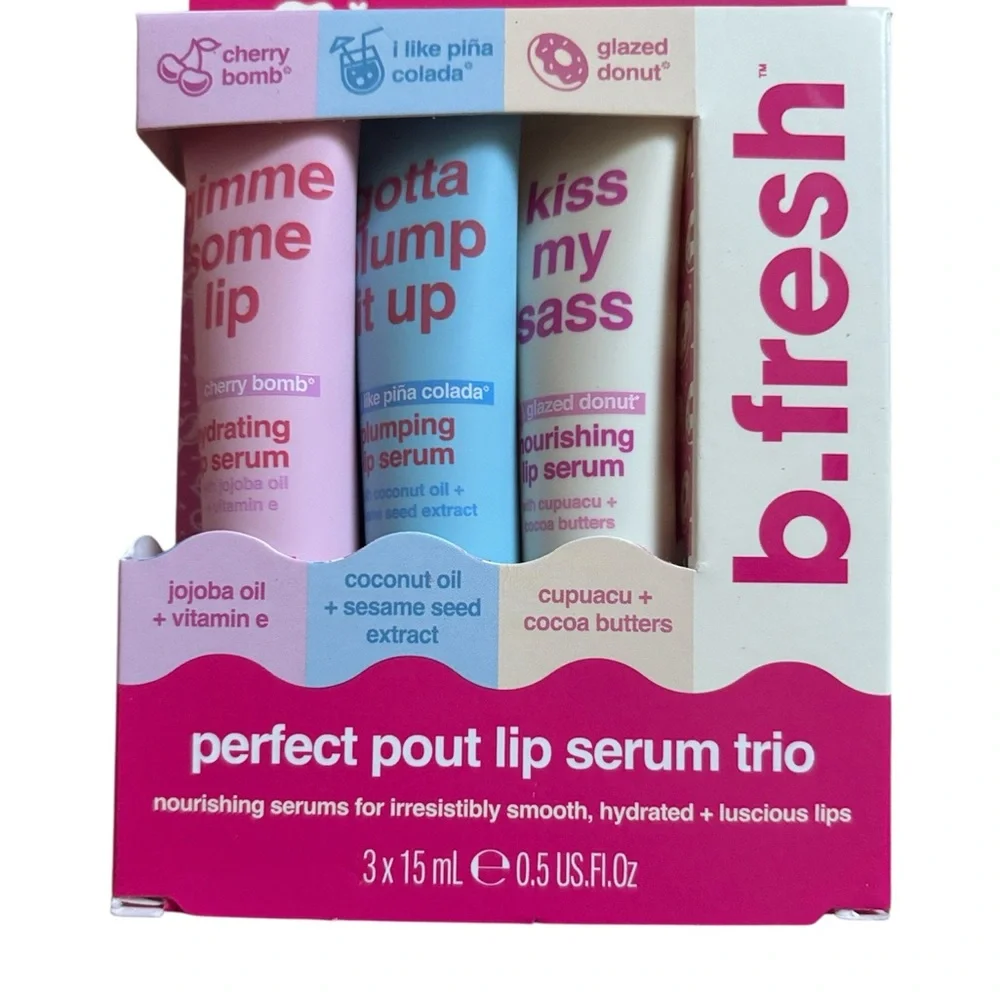 b. fresh | Perfect Pour Lip Serum Trio Cherry Bomb Pina Colada Donut BUNDLE 2X